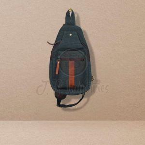 Canvas Sling Bag with Brown Faux Leather Accent