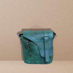 Dark Green Leather Crossbody Sling Bag