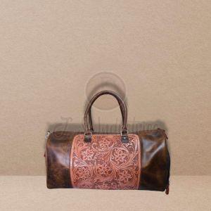 Hand Tooled Leather Weekender Travel Bag