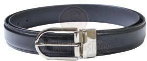 Black Leather Belt with Shiny Stainless Steel Pin Buckle