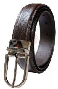 Men Brown Leather Belt with Silver Buckle