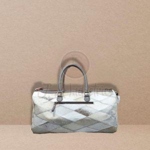 White Leather Patchwork Duffel Bag