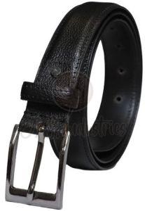 Black Leather Belt with Rectangular Buckle