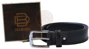 Black Double Stitched Leather Lined Belt