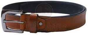 Brown Leather Belt with Brushed Buckle