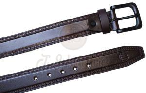 Men Brown Solid Leather Belt with Black Buckle