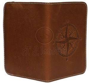 Leather Passport Holder with Compass Rose Design