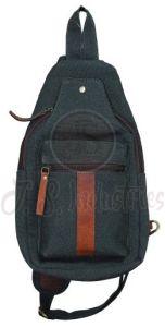 Canvas Sling Bag with Brown Faux Leather Accent