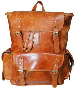 Tan Brown Genuine Leather Vintage Style Backpack