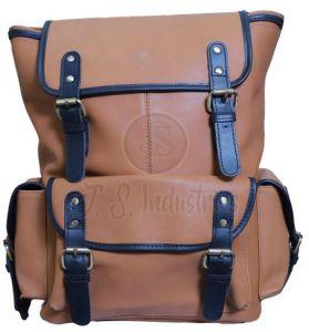 Brown PU Leather Flap Closure Backpack