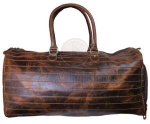 Brown Distressed Leather Horizontal Stitching Duffel Bag