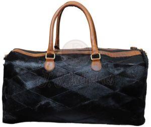 Black Hair On Leather Duffel Travel Bag
