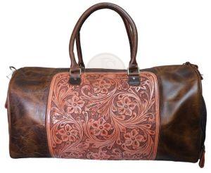 Hand Tooled Leather Weekender Travel Bag