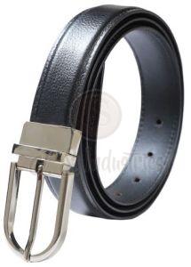 Black Leather Belt with Shiny Stainless Steel Pin Buckle