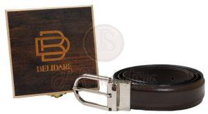 Men Brown Leather Belt with Silver Buckle