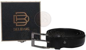 Black Leather Belt with Rectangular Buckle