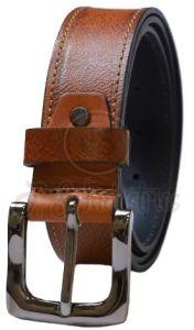 Brown Leather Belt with Brushed Buckle