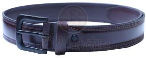 Men Brown Solid Leather Belt with Black Buckle