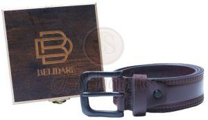Brown Genuine Leather Casual Belt with Black Pin Buckle