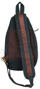 Canvas Sling Bag with Brown Faux Leather Accent