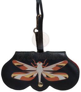 Handcrafted Black Leather Dragonfly Design Sling Bag