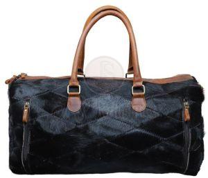 Black Hair On Leather Duffel Travel Bag