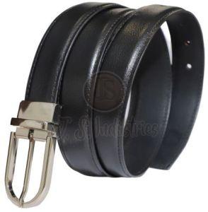 Black Leather Belt with Shiny Stainless Steel Pin Buckle