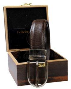 Men Brown Leather Belt with Silver Buckle