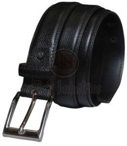 Black Leather Belt with Rectangular Buckle