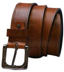 Brown Leather Belt with Brushed Buckle