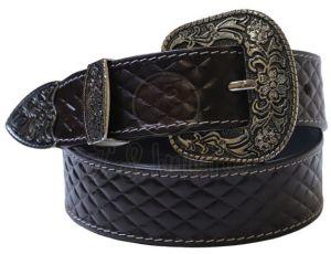 Black Genuine Leather Western Belt