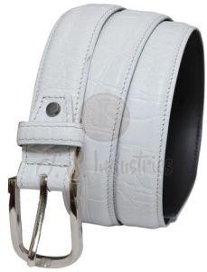 White Alligator Embossed Leather Belt with Metal Pin Buckle