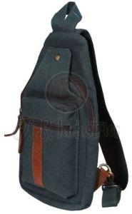 Canvas Sling Bag with Brown Faux Leather Accent