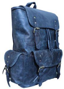 Blue Vintage Leather Laptop Backpack