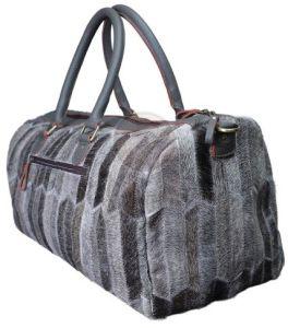 Grey Leather Duffel Bag