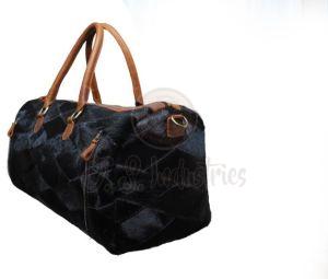 Black Hair On Leather Duffel Travel Bag