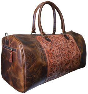 Hand Tooled Leather Weekender Travel Bag