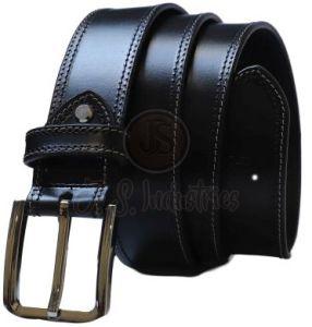 Black Double Stitched Leather Lined Belt