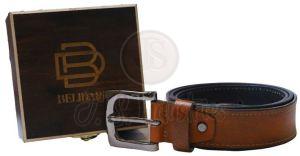 Brown Leather Belt with Brushed Buckle