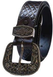 Black Genuine Leather Western Belt