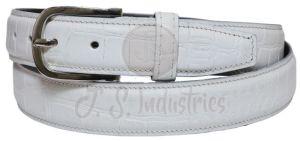 White Alligator Embossed Leather Belt with Metal Pin Buckle