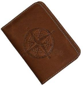 Leather Passport Holder with Compass Rose Design