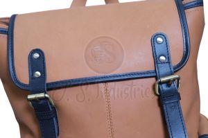 Brown PU Leather Flap Closure Backpack