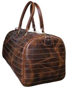 Brown Distressed Leather Horizontal Stitching Duffel Bag