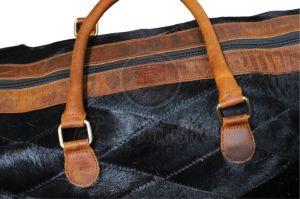 Black Hair On Leather Duffel Travel Bag