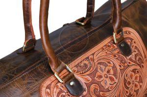 Hand Tooled Leather Weekender Travel Bag