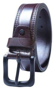 Brown Genuine Leather Casual Belt with Black Pin Buckle
