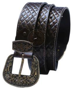 Black Genuine Leather Western Belt
