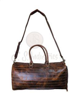 Brown Distressed Leather Horizontal Stitching Duffel Bag