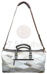 White Leather Patchwork Duffel Bag